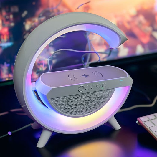 G" Shaped RGB Light Table Lamp With Wireless Charger + Bluetooth Speaker